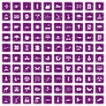 100 eco care icons set grunge purple Royalty Free Stock Photo