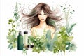Eco Chic: Woman Surrounded by Herbal Hair Products