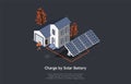 Eco City Concept. People Use Alternative Energy Sources. Friendly Renewable Energy Saving. Solar Panels For Home Produce Royalty Free Stock Photo