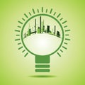 Eco City inside of a green light bulb Royalty Free Stock Photo