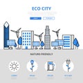 Eco city nature friendly ecology flat line art vector icons