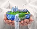 Eco concept. City of future. Solar energy town, wind energy. Royalty Free Stock Photo