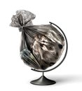 Eco concept. Globe with a garbage bag instead of a planet on a white background. Royalty Free Stock Photo