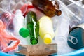 Eco concept, Recyclable garbage consisting of glass, plastic, metal and paper Royalty Free Stock Photo