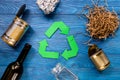 Eco concept with recycling symbol on blue table background top view Royalty Free Stock Photo