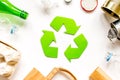 Eco concept with recycling symbol on table background top view Royalty Free Stock Photo