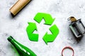 Eco concept with recycling symbol on table background top view m Royalty Free Stock Photo