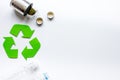 Eco concept with recycling symbol on table background top view mock up Royalty Free Stock Photo