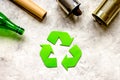 Eco concept with recycling symbol on table background top view mockup Royalty Free Stock Photo