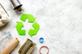 Eco concept with recycling symbol on table background top view mockup Royalty Free Stock Photo