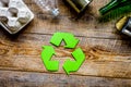 Eco concept with recycling symbol on table background top view mockup Royalty Free Stock Photo