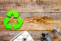 Eco concept with recycling symbol on table background top view mockup Royalty Free Stock Photo