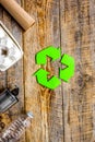 Eco concept with recycling symbol on table background top view mockup Royalty Free Stock Photo