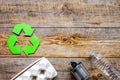 Eco concept with recycling symbol on table background top view mockup Royalty Free Stock Photo