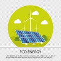 Eco Concept Solar Panels And Wind Turbines With Clouds And Trees - Vector Illustration - Isolated On Transparent Background Royalty Free Stock Photo