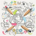 Eco concept thinking doodles icons set. Royalty Free Stock Photo