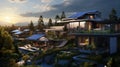 Eco-conscious oasis, sustainable forest retreat fosters a deep connection with nature. Highlights renewable energy solutions, eco-