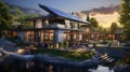 Eco-conscious oasis, sustainable forest retreat fosters a deep connection with nature. Highlights renewable energy solutions, eco-