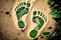 Eco-conscious Steps - Green Footprints on the Sand - Generative AI