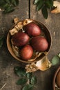 Eco decor. Easter eggs boiled in onions peels. Spring festive easter autentic background Royalty Free Stock Photo