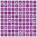 100 eco design icons set grunge purple Royalty Free Stock Photo
