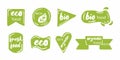 Eco emblem. Oganic food icons. bio products stamp. green ecology market. vector hand drawn set Royalty Free Stock Photo