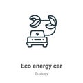 Eco energy car outline vector icon. Thin line black eco energy car icon, flat vector simple element illustration from editable Royalty Free Stock Photo