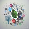 Eco energy collage with icons background Royalty Free Stock Photo