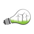 Eco energy concept wind turbine in a light bulb. Vector clean renewable energy illustration. Isolated on a white background Royalty Free Stock Photo