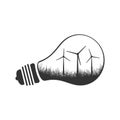 Eco energy concept wind turbine in a light bulb. Vector clean renewable energy illustration. Isolated on a white background Royalty Free Stock Photo