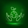 Eco, energy, earth, plants neon vector icon. Save the world, green neon