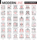 Eco energy flat icon vector illustration set of ecology problems linear symbols, environmental ecosystem protection and