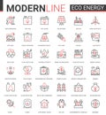 Eco energy flat icon vector illustration set of ecology problems linear symbols, environmental ecosystem protection and