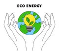 Eco energy. Green electrical power. Alternative ecological technologies. Earth planet protection. Electric lightbulb Royalty Free Stock Photo