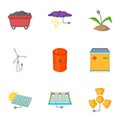 Eco energy icons set, cartoon style Royalty Free Stock Photo