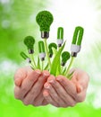 Eco energy light bulbs in hands Royalty Free Stock Photo