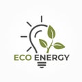 Eco energy logo. sustainable and renewable energy symbol. eco friendly technology. leaves and light bulb color image Royalty Free Stock Photo