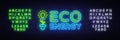 Eco Energy Neon Logo Vector. Green Energy neon sign, design template, modern trend design, night neon signboard, night