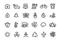 Eco environment icons. World forests protection nature caring electrical green energy line symbols, global bio plant