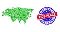 Bicolor Kids Place Textured Stamp and Herbal Green Collage of Eurasia Map Royalty Free Stock Photo