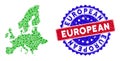 Bicolor European Grunge Seal Stamp with Herbal Green Composition of European Union Map