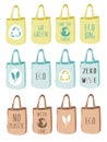 Eco fabric cloth and paper bags with ECO symbols Royalty Free Stock Photo