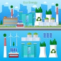 Eco Factory Green Energy Cityscape with Solar Battery