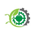 Eco factory logo leaf with cog gear ecology design vector Royalty Free Stock Photo