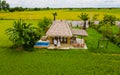 Eco farm homestay with a rice field in central Thailand, couple vacation at a farm, men and women