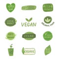 Eco fiendly, bio product. Organic certified icon set. Vegan healthy food logo. Farm fresh label. Nature vegetarian badge