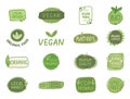 Eco fiendly, bio product. Organic certified label set. Nature vegetarian badge. Vegan healthy food logo. Farm fresh icon