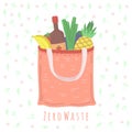 Eco food bag. Grocery shop package, zero waste shopping concept textile packaging. No plastic, vegan organic lifestyle Royalty Free Stock Photo