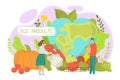 Eco food concept, healthy organic natural vegetables and fruits for fresh market, ecology, vector illustration. Vegan