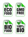 Eco food, gmo free, bio food, 100% bio stickers set Royalty Free Stock Photo